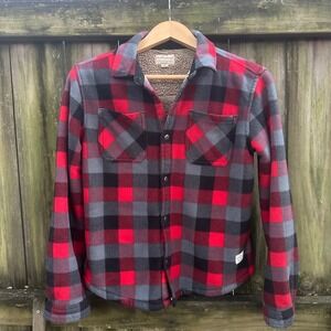 Weatherproof Vintage Boys Red Plaid Fleece Lined‎ Shirt Jacket Size Large 14-16